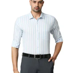 Park Avenue Blue & White Slim Fit Striped Shirt-picture-19
