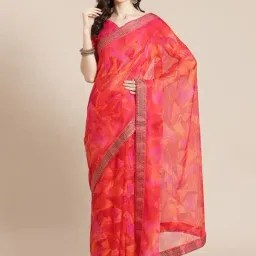 Satrani Pink Printed Saree With Unstitched Blouse-picture-16