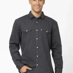 celio Celio* Charcoal Grey Cotton Regular Fit Shirts-picture-38