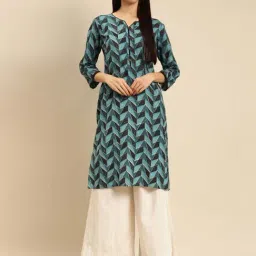 Rangita Blue Cotton Geometric Print Straight Kurta-picture-13