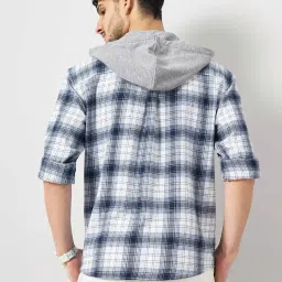 celio celio* Blue Regular Fit Check Cotton Hooded Shirt image 2