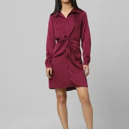 Only Maroon Mini Shirt Dress-image-1