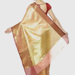 Banarasi Silk Works Peach & Brown Woven Saree With Unstitched Blouse image 2