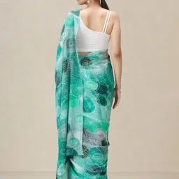 navyasa by liva Green Printed Saree With Unstitched Blouse image 2