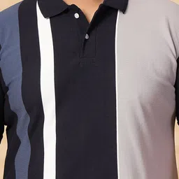 plusS Men Striped Polo Collar Cotton T-shirt image 3