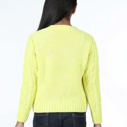 Wingsfield Girls Yellow Self Full Sleeves Sweaters & Cardigans image 2