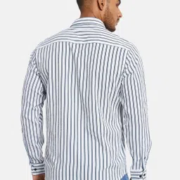 Mettle White & Blue Cotton Regular Fit Striped Shirt image 2