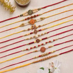 eCraftIndia Set of 11 Multicolor Religious Rakhis with Sibling Agreement & Roli Chawal Pack-picture-37