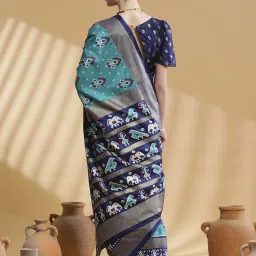 Saree Mall Blue Silk Printed Saree With Unstitched Blouse image 2
