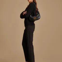 Kazo Black Polyester Relaxed Fit Textured Sweaters image 2