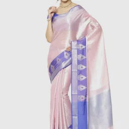Banarasi Silk Works Pink Woven Saree With Unstitched Blouse image 1