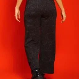 Sera Black Textured Regular Fit High Rise Trousers image 2