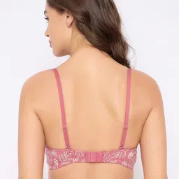 Clovia Pink Cotton Regular Fit Geometric Bra image 2