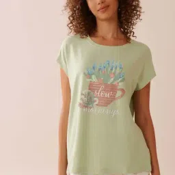 La Vie En Rose Green Regular Fit Printed Sleepwear T-Shirt-picture-28