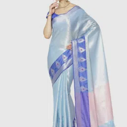 Banarasi Silk Works Blue Woven Saree With Unstitched Blouse image 1