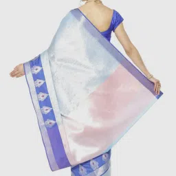 Banarasi Silk Works Blue Woven Saree With Unstitched Blouse image 2