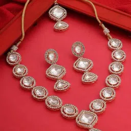 Zaveri Pearls Gold Tone Dazzling Stones Necklace Earring & Maangtikka Set-ZPFK17564-image-80