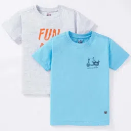Ed-a-Mamma Kids Blue & Grey Cotton Printed T-Shirt image 1