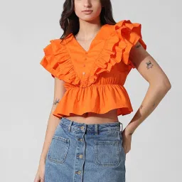 Only Orange Cotton Regular Fit Peplum Top image 2