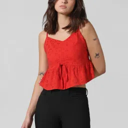 Only Red Cotton Self Design Top image 2