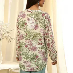 Biba Off White Cotton Floral Printed Kurti image 2