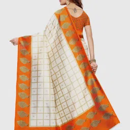 KSUT Off-White & Orange Printed Saree With Blouse image 2