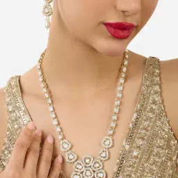 Zaveri Pearls Gold Tone Austrian Diamonds & Stones Necklace & Earring Set-ZPFK17566-picture-18