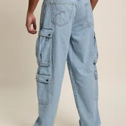 Bene Kleed Blue Cotton Loose fit Solid Cargo Jeans image 2