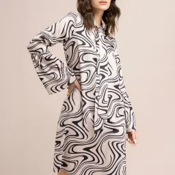 Fablestreet Light Beige & Black Printed A Line Dress image 1