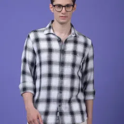 Crimsoune Club White Cotton Slim Fit Checked Casual Shirt-image-10