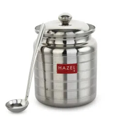 HAZEL Silver Stainless Steel Ghee Pot With Spoon & Lid (0.45 L) image 2