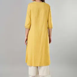 Rangmanch by Pantaloons Yellow Cotton Embroidered A Line Kurta image 2