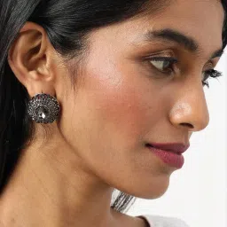 Sohi Silver Plated Designer Stone Drop Earrings image 2