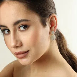 Sohi Gold Plated Designer Stone Drop Earrings image 2