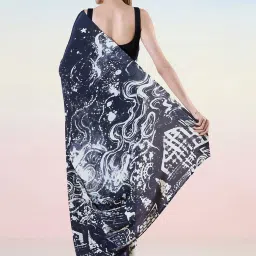 navyasa by liva Black Printed Saree With Unstitched Blouse image 2