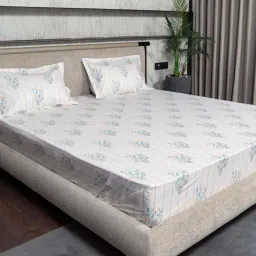 Urban Space Serene Yellow Cotton 200 TC King Size Bedsheet With Pillow Covers-image-29