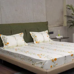Urban Space Serene Yellow Cotton 200 TC King Size Bedsheet With Pillow Covers-image-64