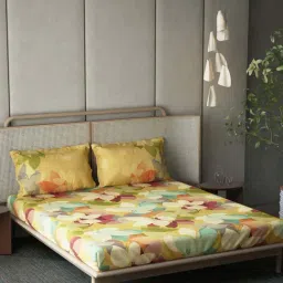 DDecor Yellow Cotton 145 TC King Bedsheet with 2 Pillow Covers-picture-28