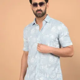 Crimsoune Club Blue Cotton Slim Printed Shirt-image-77