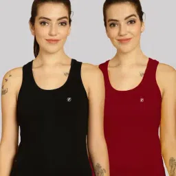 Friskers Black & Maroon Cotton Sports Tank Top - Pack Of 2-image-65