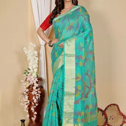 PuJoy Woven Design Zari Taant Saree-image-4