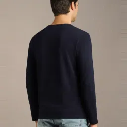 Louis Philippe Navy Cotton Slim Fit Striped T-Shirt image 3