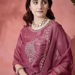 Sangria Paisley Embroidered Mirror Work Straight Kurta And Palazzo With Dupatta image 5