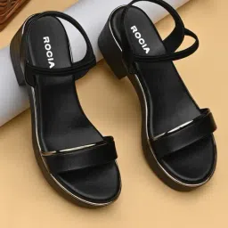 Rocia by Regal Women's Black Ankle Strap Sandals-image-92