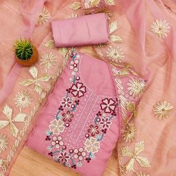 DIVASTRI Floral Embroidered Gotta Patti Organza Unstitched Dress Material-picture-0