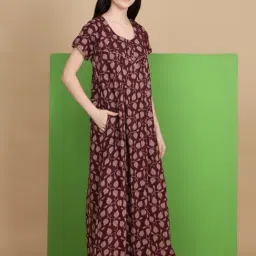 Sweet Dreams Maroon Viscose Printed Night Dress image 3