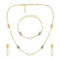 Mahi Gold-Plated Pearls & Crystal Beaded Jewellery Set image 2