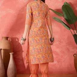 Sangria Floral Printed Round Neck Pure Cotton Straight Kurta With Afgani Pants image 5