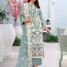 ODETTE Floral Embroidered Straight Kurta with Trousers & Dupatta-picture-36