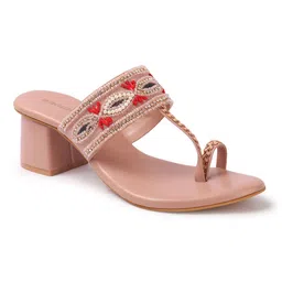 Anouk Women Printed PU Round Toe Block Sandal Heels image 3